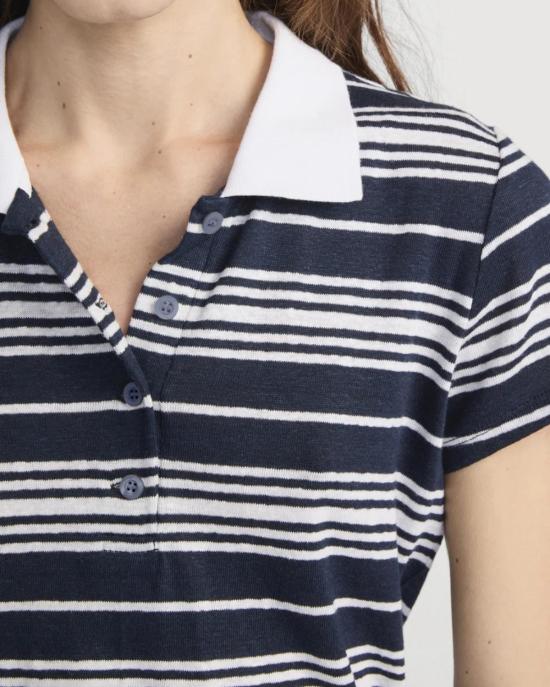  프레임 폴로 티셔츠 스트라이프 폴로 탑 네이비 멀티 - FRAME