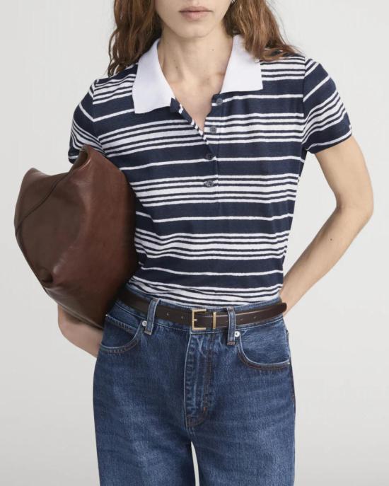  프레임 폴로 티셔츠 스트라이프 폴로 탑 네이비 멀티 - FRAME