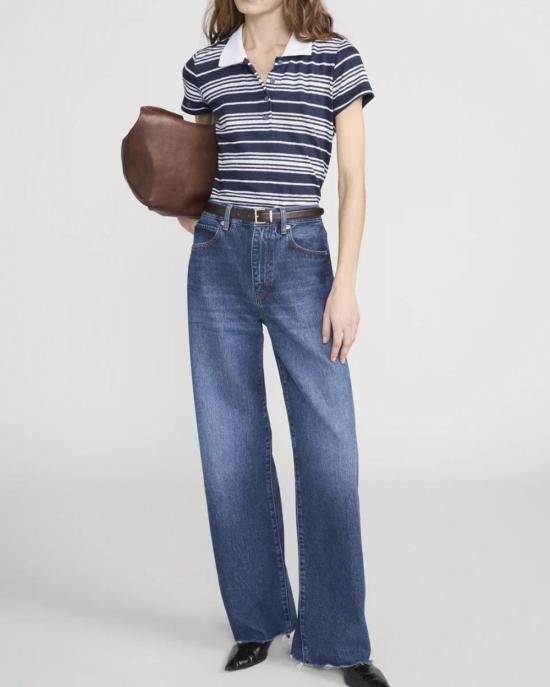  프레임 폴로 티셔츠 스트라이프 폴로 탑 네이비 멀티 - FRAME