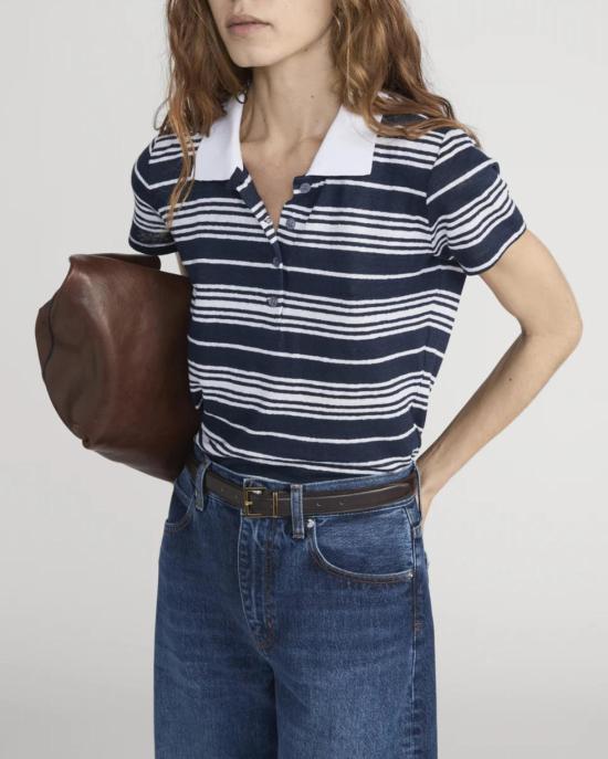  프레임 폴로 티셔츠 스트라이프 폴로 탑 네이비 멀티 - FRAME