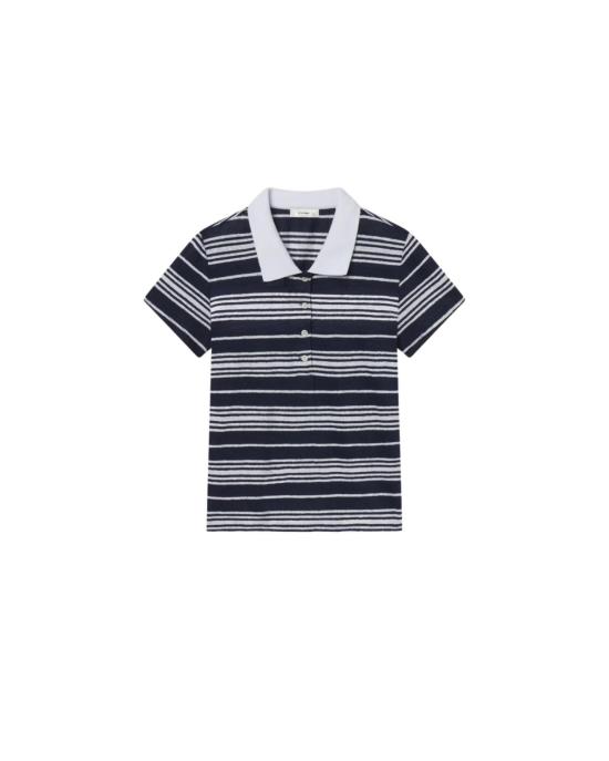  프레임 폴로 티셔츠 스트라이프 폴로 탑 네이비 멀티