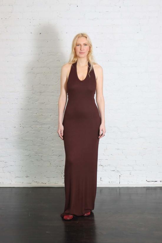  엔자 코스타 롱 원피스 실크 립 U넥 홀터넥 플루이드 맥시 드레스 - ENZA COSTA