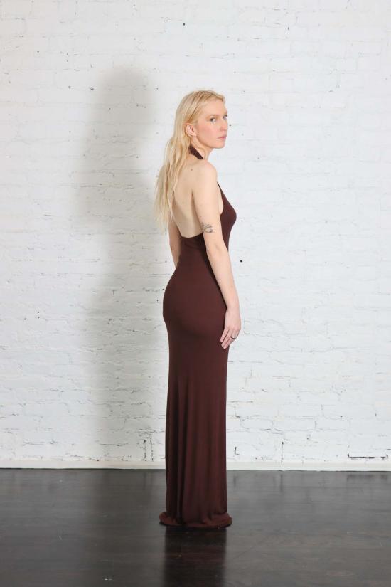  엔자 코스타 롱 원피스 실크 립 U넥 홀터넥 플루이드 맥시 드레스 - ENZA COSTA