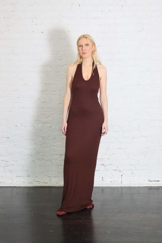  엔자 코스타 롱 원피스 실크 립 U넥 홀터넥 플루이드 맥시 드레스