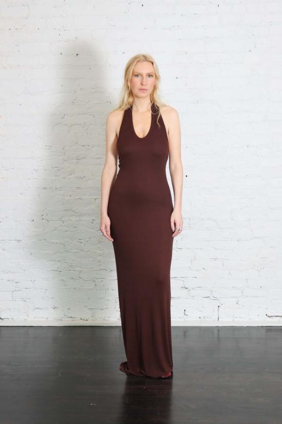  엔자 코스타 롱 원피스 실크 립 U넥 홀터넥 플루이드 맥시 드레스 - ENZA COSTA