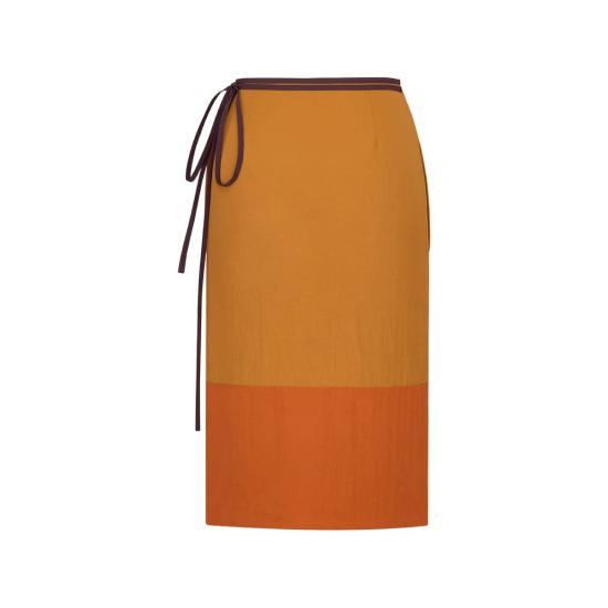 26SS 생로랑 미디 스커트 856970 Y6J18 2607 ORANGE - SAINT LAURENT