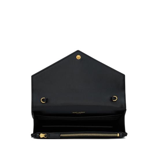 25FW 생로랑 램스킨 카산드라 엔벨로프 체인 월렛 742920 AAA44 1000 BLACK - SAINT LAURENT