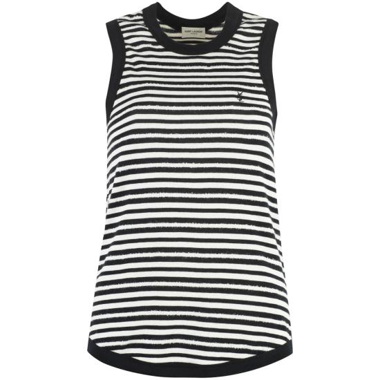26SS 생로랑 민소매 티셔츠 743660 Y37KT 1095 BLACK WHITE
