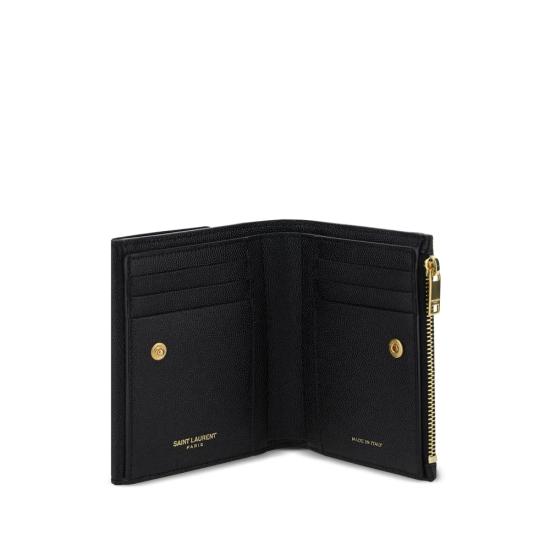 26SS 생로랑 그랑 드 뿌드르 엠보스드 레더 업타운 컴팩트 지갑 582296 1GF0J 1000 BLACK - SAINT LAURENT