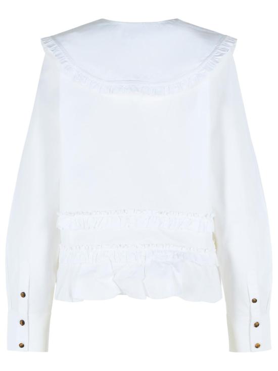 26SS 가니 스트레치 코튼 러플 셔츠 A1040096ZZ8 White - GANNI