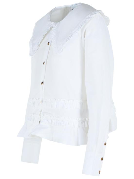 26SS 가니 스트레치 코튼 러플 셔츠 A1040096ZZ8 White - GANNI