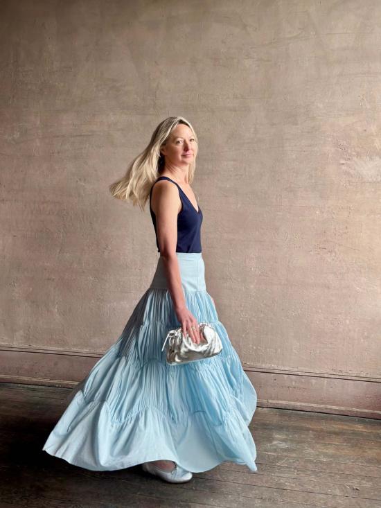  울라 존슨 롱 스커트 다비나 드롭 웨이스트 맥시 스커트 아드리아틱 블루