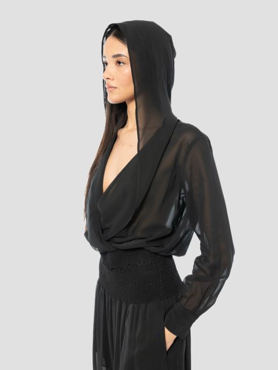 26SS 핑코 블라우스 Voile Semi Trasparente Nero의 탑콘 카푸치오 - PINKO