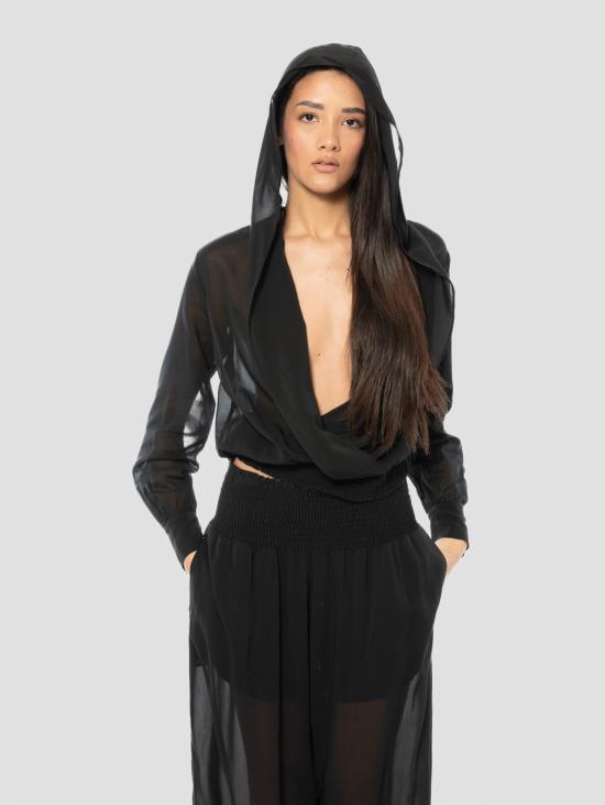 26SS 핑코 블라우스 Voile Semi Trasparente Nero의 탑콘 카푸치오 - PINKO