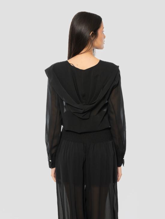 26SS 핑코 블라우스 Voile Semi Trasparente Nero의 탑콘 카푸치오 - PINKO