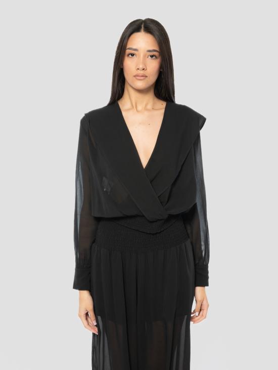 26SS 핑코 블라우스 Voile Semi Trasparente Nero의 탑콘 카푸치오