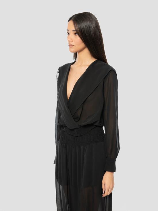 26SS 핑코 블라우스 Voile Semi Trasparente Nero의 탑콘 카푸치오 - PINKO