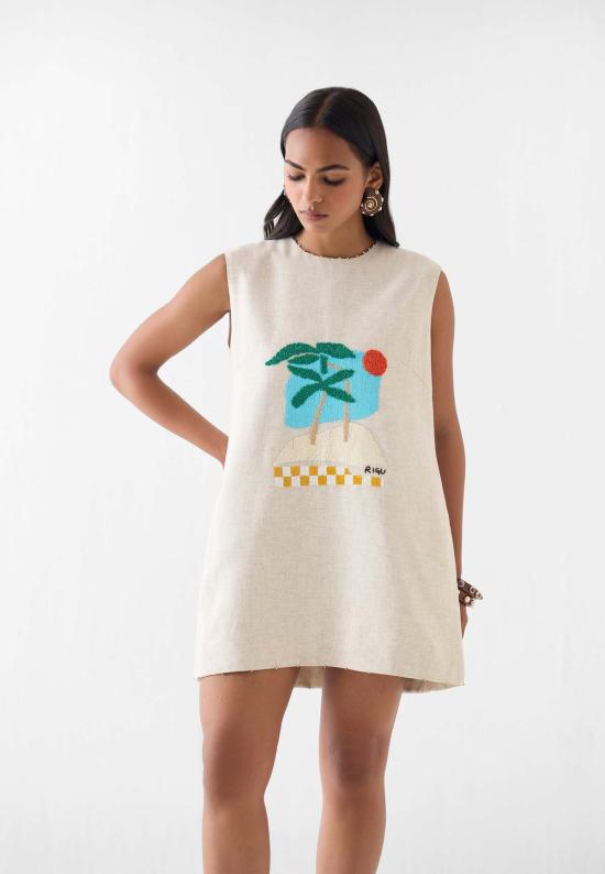  이키비 숏 원피스 사하라 데이 숏 드레스 오프 화이트 - IKKIVI