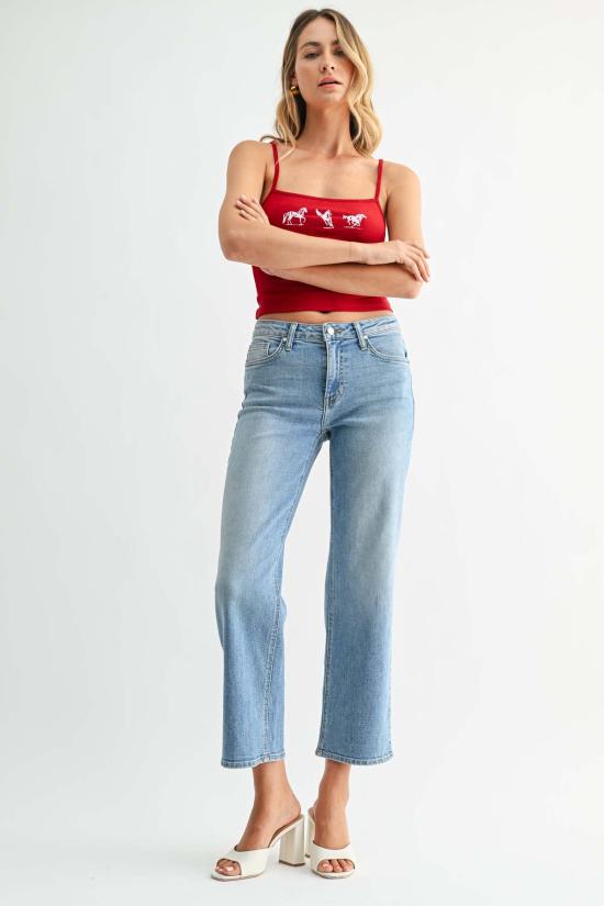  저스트 블랙 데님 데님 팬츠 리파인드 미드라이즈 슬림 와이드 레그 진 다크 데님 - JUST BLACK DENIM