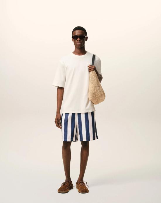 26SS 아미 롱 스트라이프 스윔수트 HBW316AW0027 A027 Blanc creme encre - AMI