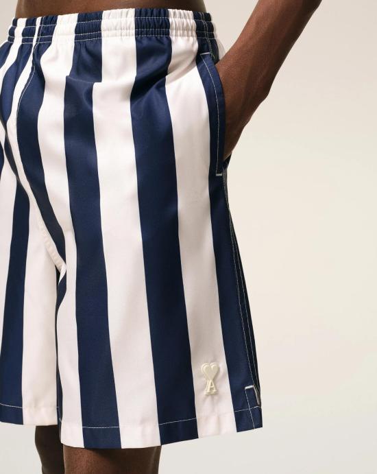 26SS 아미 롱 스트라이프 스윔수트 HBW316AW0027 A027 Blanc creme encre - AMI