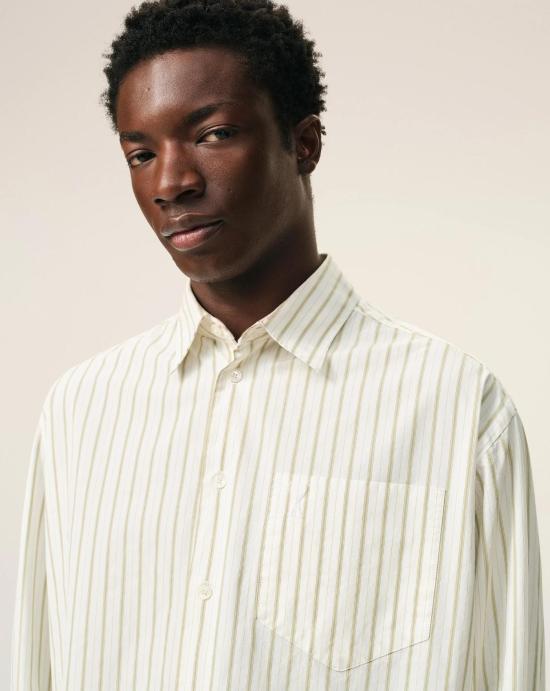 26SS 아미 스트라이프 코튼 아미 드 하트 박시 셔츠 USH766CO0220 A075 Blanc matcha - AMI