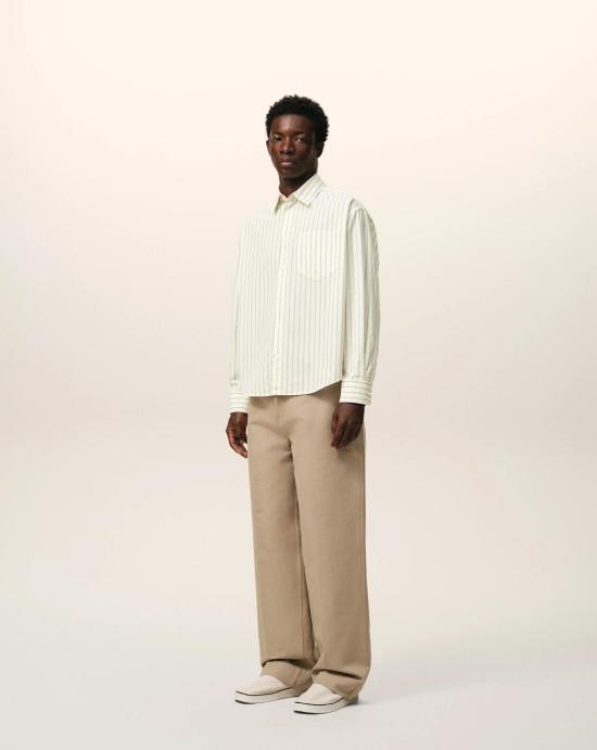 26SS 아미 스트라이프 코튼 아미 드 하트 박시 셔츠 USH766CO0220 A075 Blanc matcha - AMI