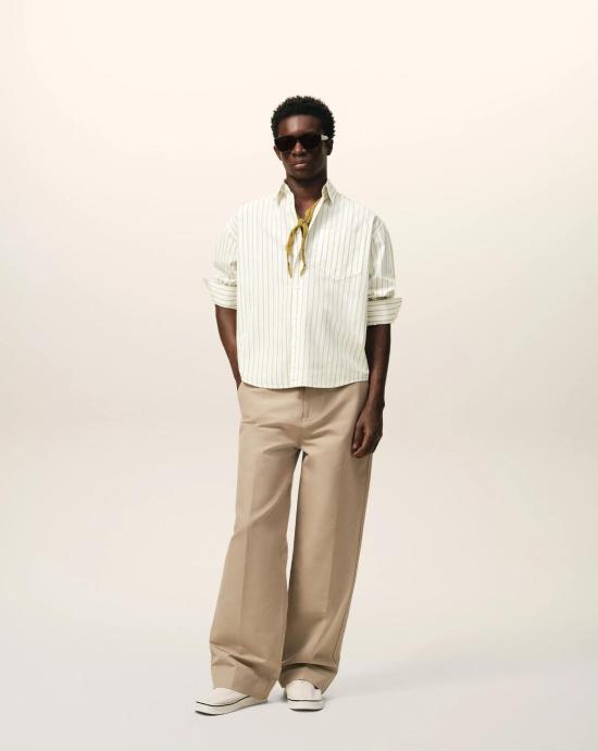 26SS 아미 스트라이프 코튼 아미 드 하트 박시 셔츠 USH766CO0220 A075 Blanc matcha - AMI