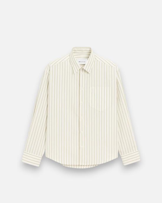 26SS 아미 스트라이프 코튼 아미 드 하트 박시 셔츠 USH766CO0220 A075 Blanc matcha