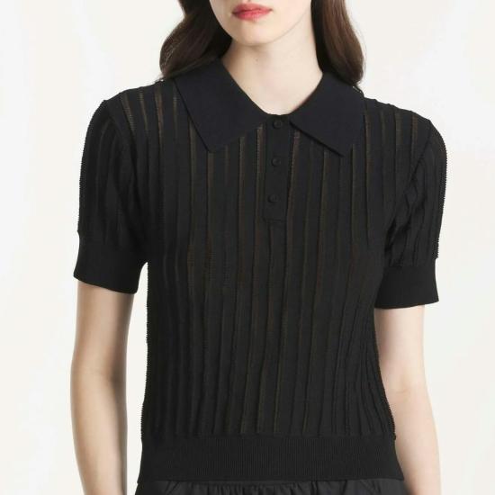  르몽생미셸 폴로 티셔츠 르 몽 생 미셸 샐리 오픈워크 니트 폴로 셔츠 블랙