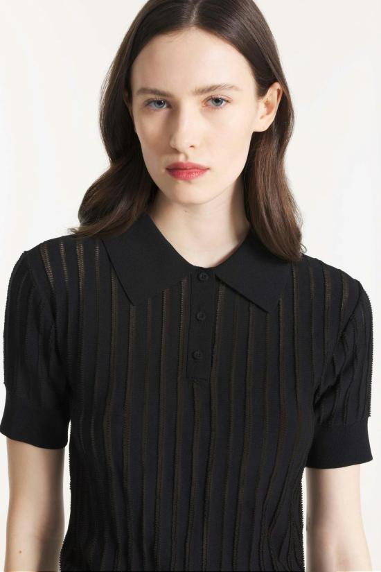  르몽생미셸 폴로 티셔츠 르 몽 생 미셸 샐리 오픈워크 니트 폴로 셔츠 블랙 - LE MONT ST MICHEL