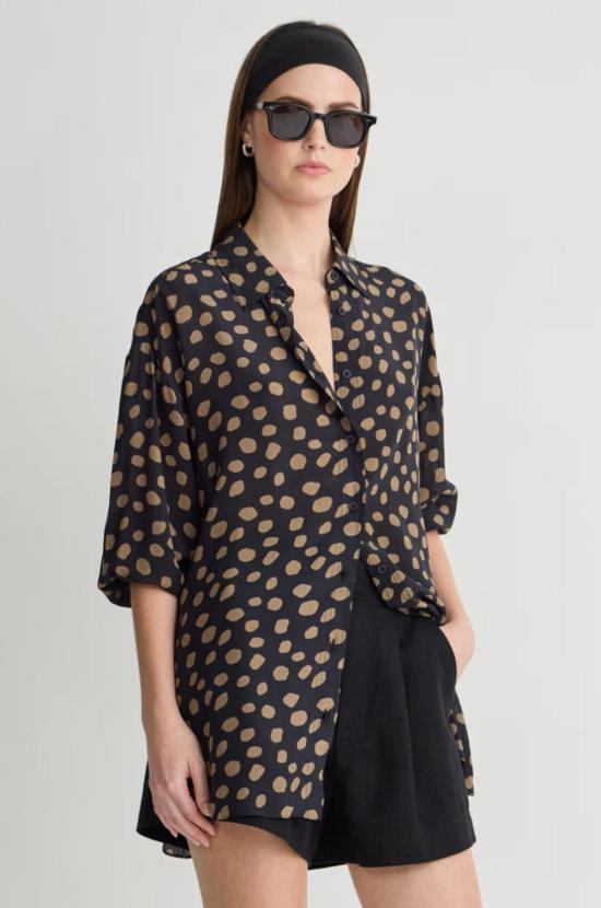  어피스 어파트 블라우스 Apiece Apart Isolde 버튼다운  블랙/카멜 - APIECE APART