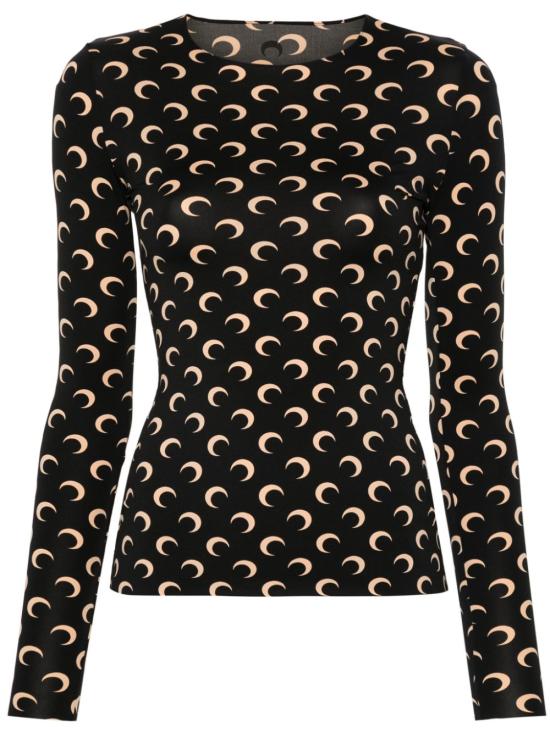 26SS 마린세르 크레센트 문 프린트 긴팔 티셔츠 WTS006A CJER0001IT99 Black