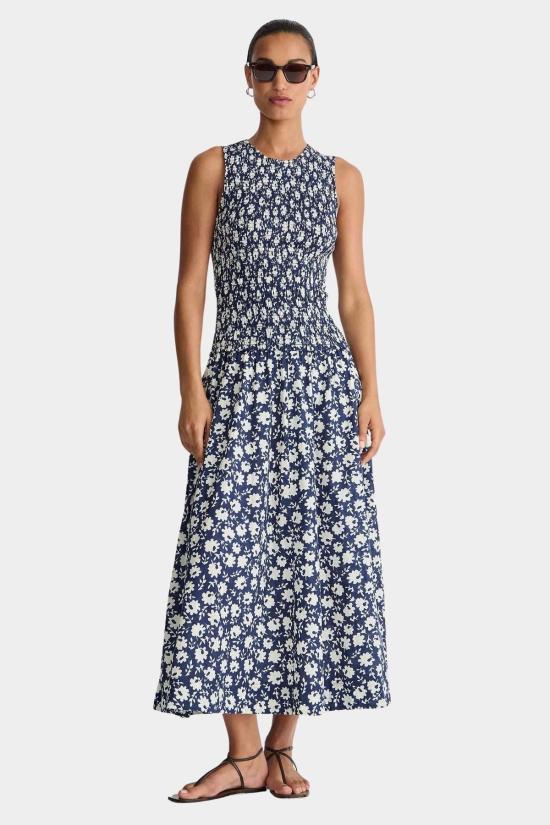  어피스 어파트 롱 원피스 Apiece Apart Siempre 탱크 맥시 드레스 네이비 플로럴 스탬프