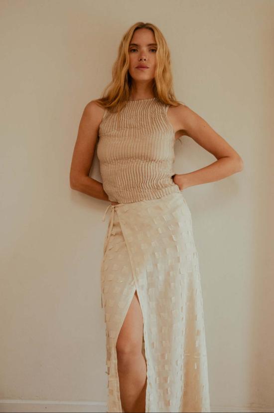  아쥬르 롱 스커트 아주르 무가 실크 오프컷 랩 - AZUR