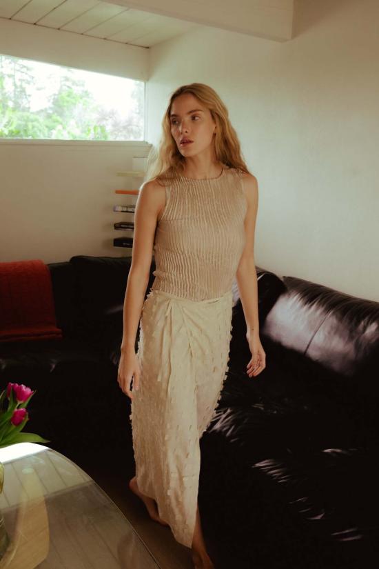  아쥬르 롱 스커트 아주르 무가 실크 오프컷 랩 - AZUR