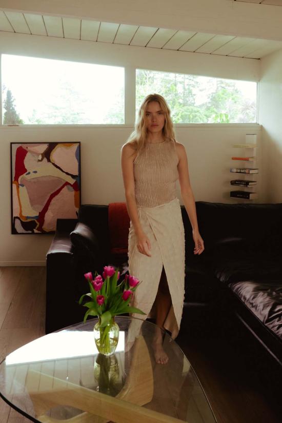  아쥬르 롱 스커트 아주르 무가 실크 오프컷 랩 - AZUR