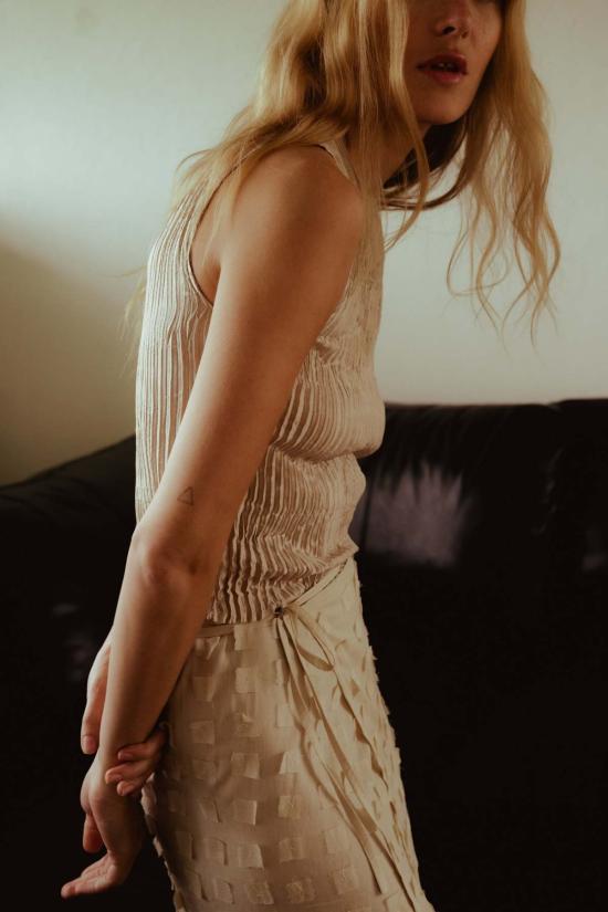  아쥬르 롱 스커트 아주르 무가 실크 오프컷 랩 - AZUR