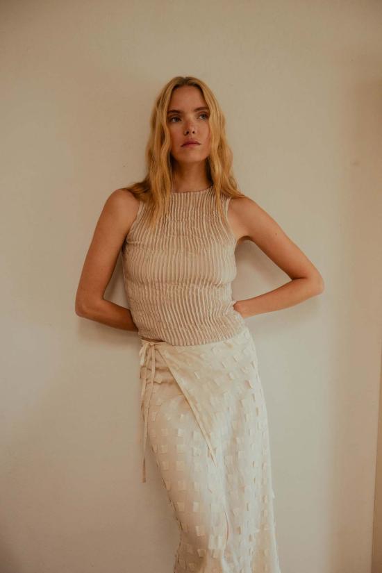  아쥬르 롱 스커트 아주르 무가 실크 오프컷 랩 - AZUR