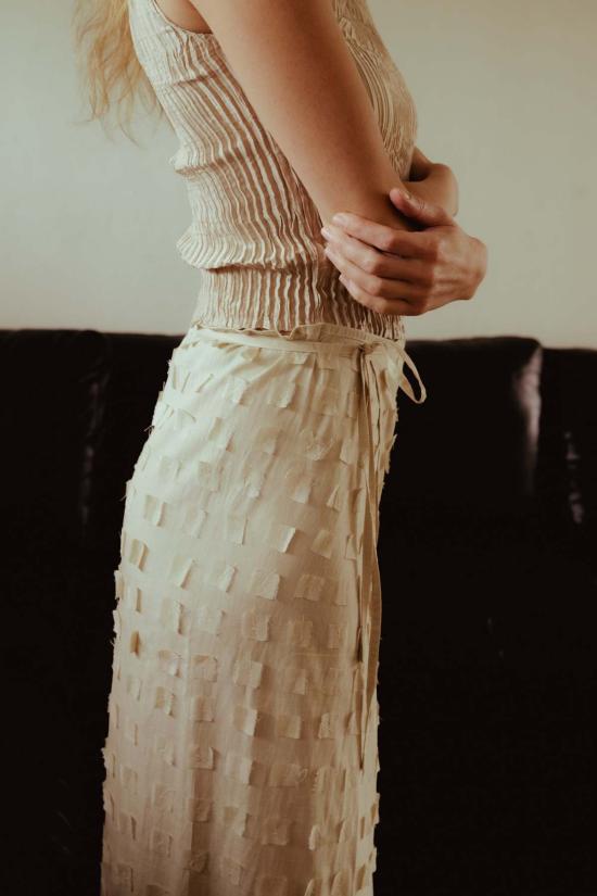  아쥬르 롱 스커트 아주르 무가 실크 오프컷 랩 - AZUR