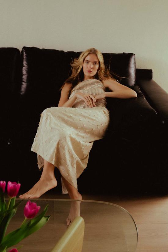  아쥬르 롱 스커트 아주르 무가 실크 오프컷 랩