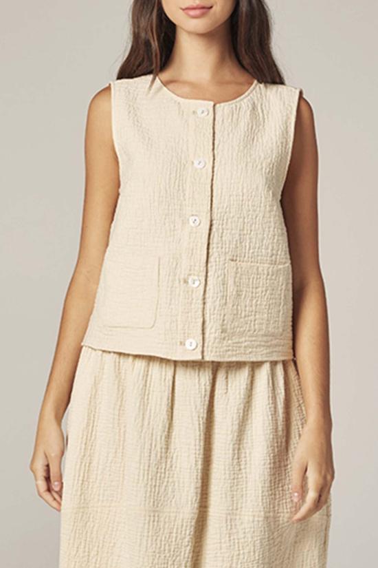  아멘테 블라우스 버튼다운 자카드 탑 크림