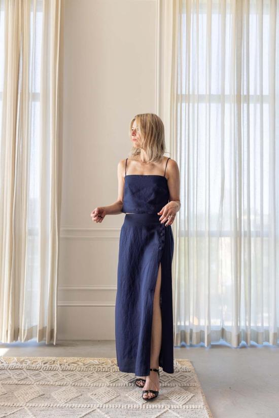  Onia 롱 스커트 오니아 하이 슬릿 맥시  네이비 - ONIA