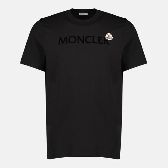 26SS 몽클레어 플록드 로고 코튼 티셔츠 8C00067 8390T 999 BLACK DOM