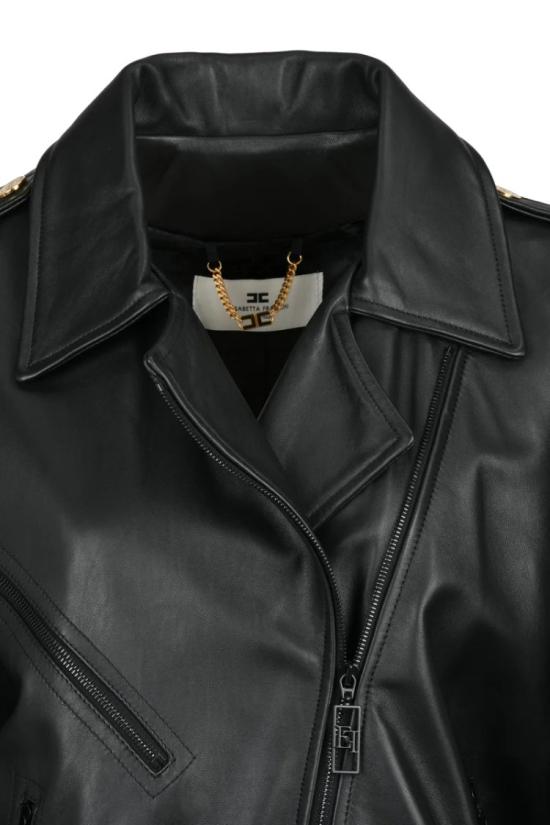  엘리자베타프랜치 자켓 가죽 바이커 재킷 - 블랙 - ELISABETTA FRANCHI