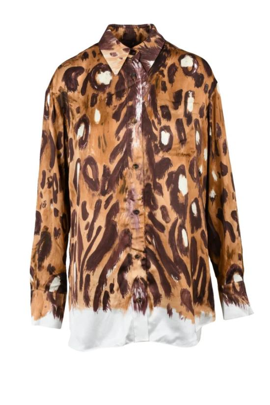  마르니 탑 비스코스 오버셔츠 - 브라운/베이지