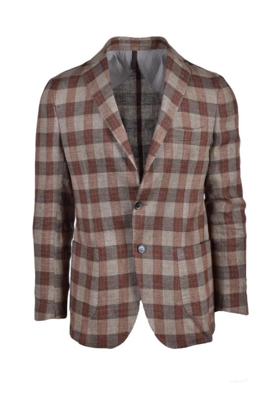  Laboratori Italiani 자켓 체크무늬 갈색 린넨 재킷