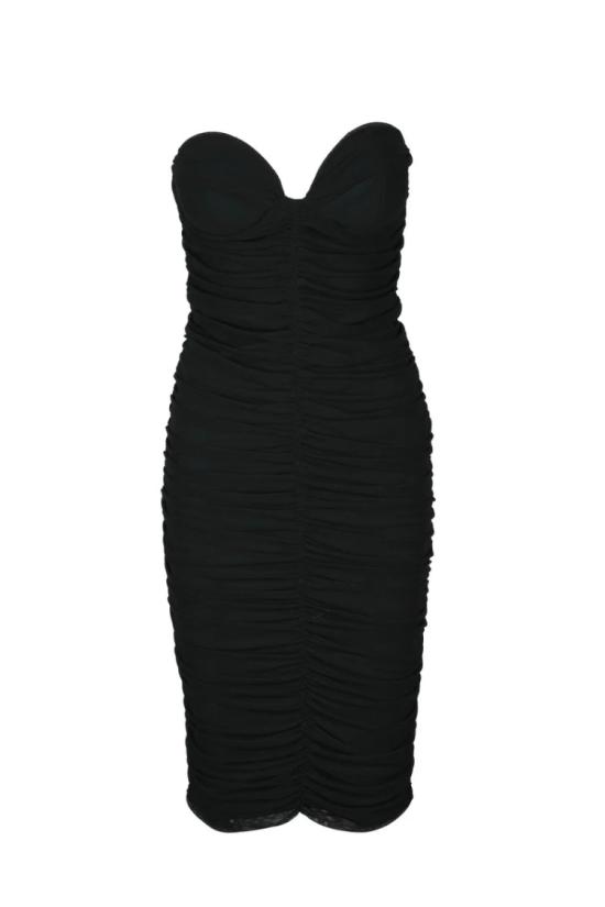  액츄얼리 미디 원피스 드레이프 드레스 - 블랙