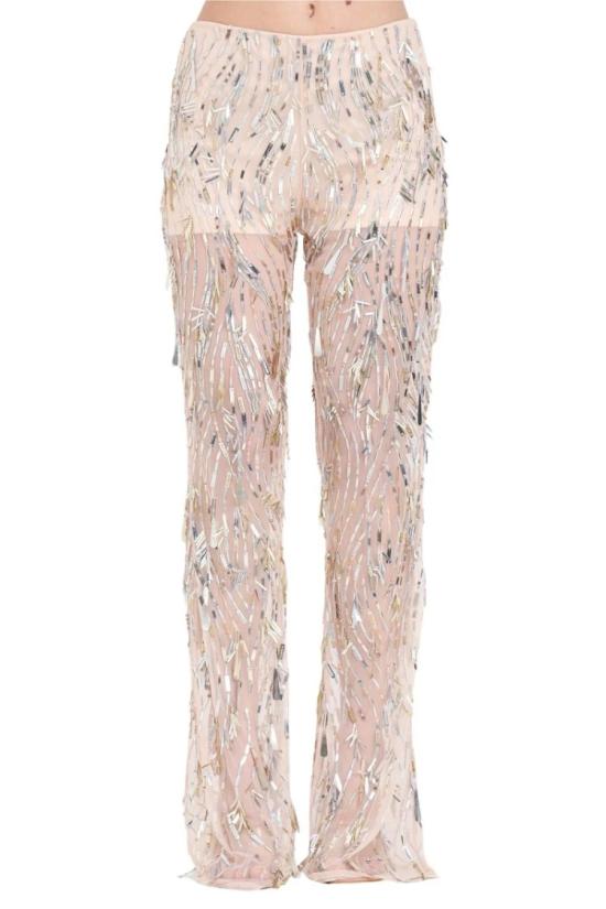  시모나 코르셀리니 스트레이트 팬츠 폴리아미드 소재 바지 - 실버/베이지