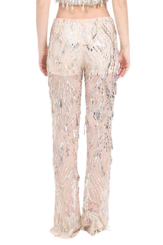  시모나 코르셀리니 스트레이트 팬츠 폴리아미드 소재 바지 - 실버/베이지 - SIMONA CORSELLINI